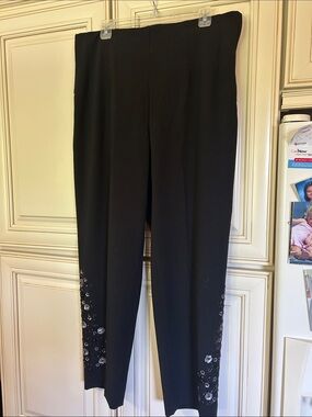 Avenue Black Skinny Pants with Floral Embellished Hems